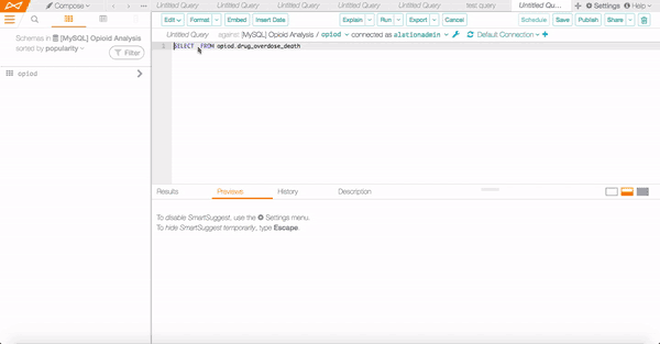 Gif Showing how for the SQL savvy and even the novice, users can harness Alation Compose to build SQL queries and accelerate data discovery.