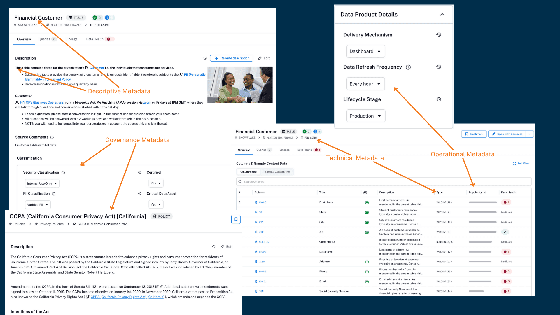 Alation’s data catalog interface with metadata