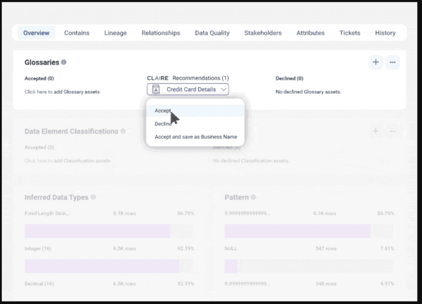 Informatica's data catalog interface shows AI recommendations. (Source: Informatica’s data catalog page)