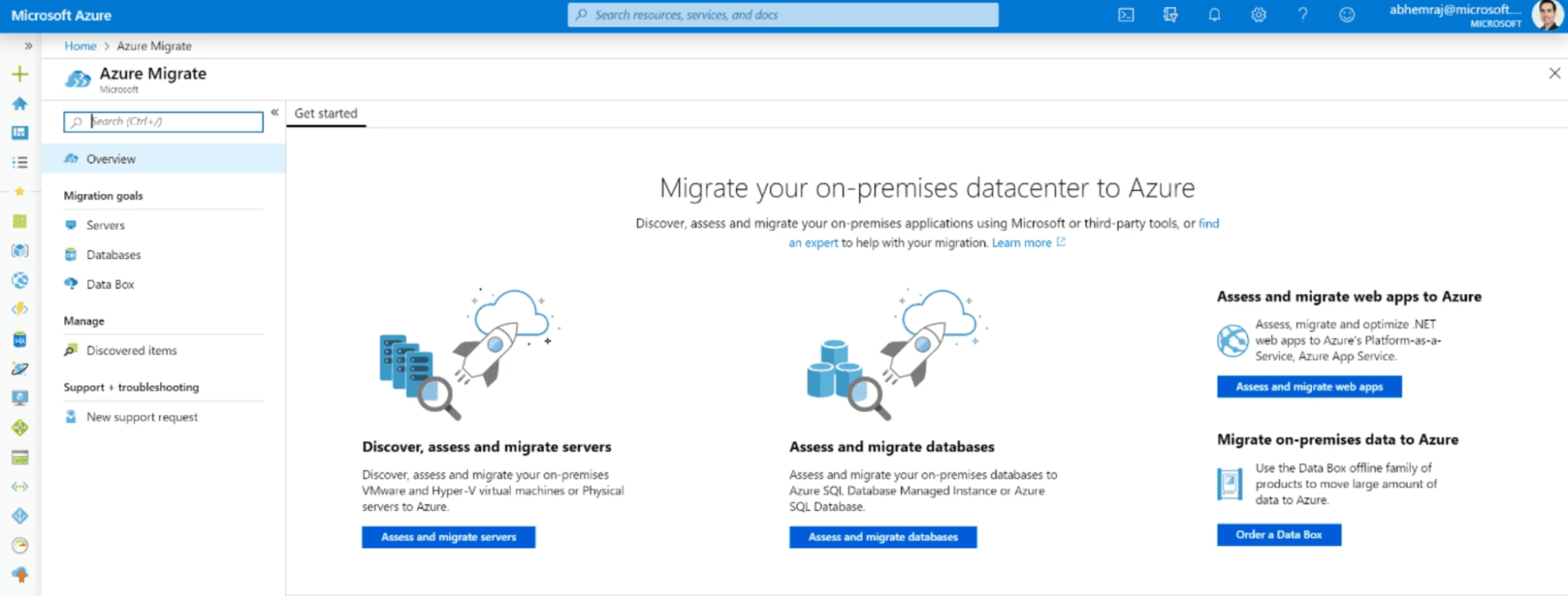 Migration interface for Microsoft Azure