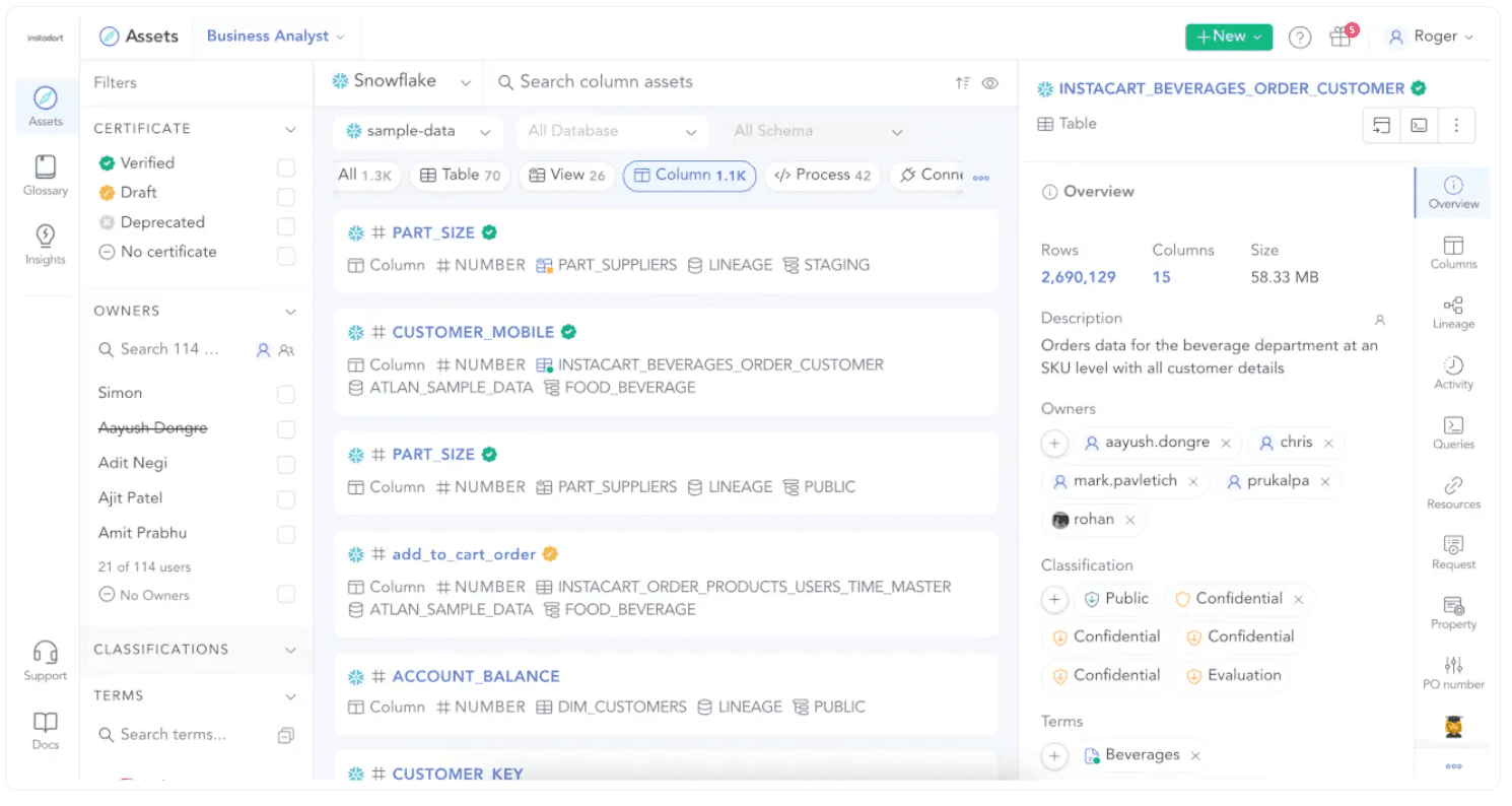 Atlan’s data catalog for DataOps interface