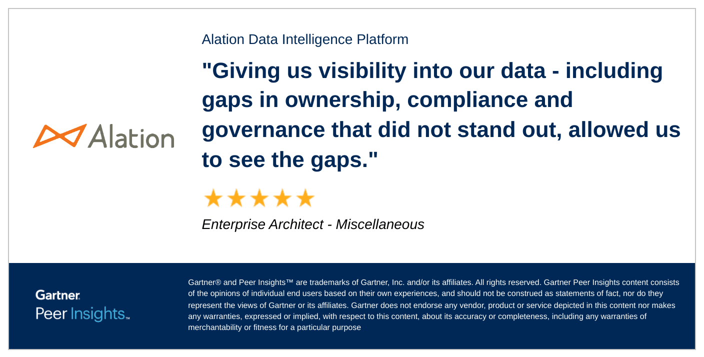 Alation happy customer quote speaking to visibility