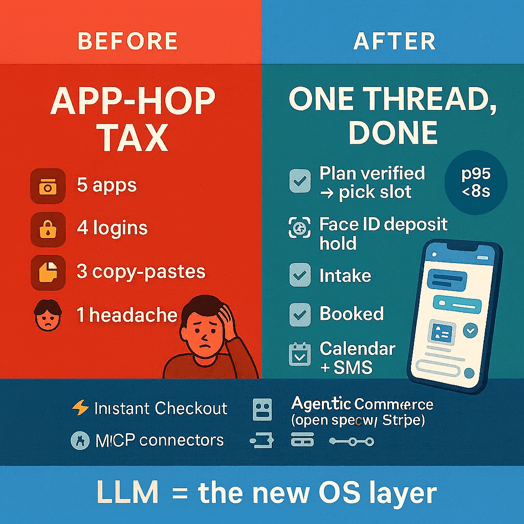 The app-hop tax illustrative before/after diagram