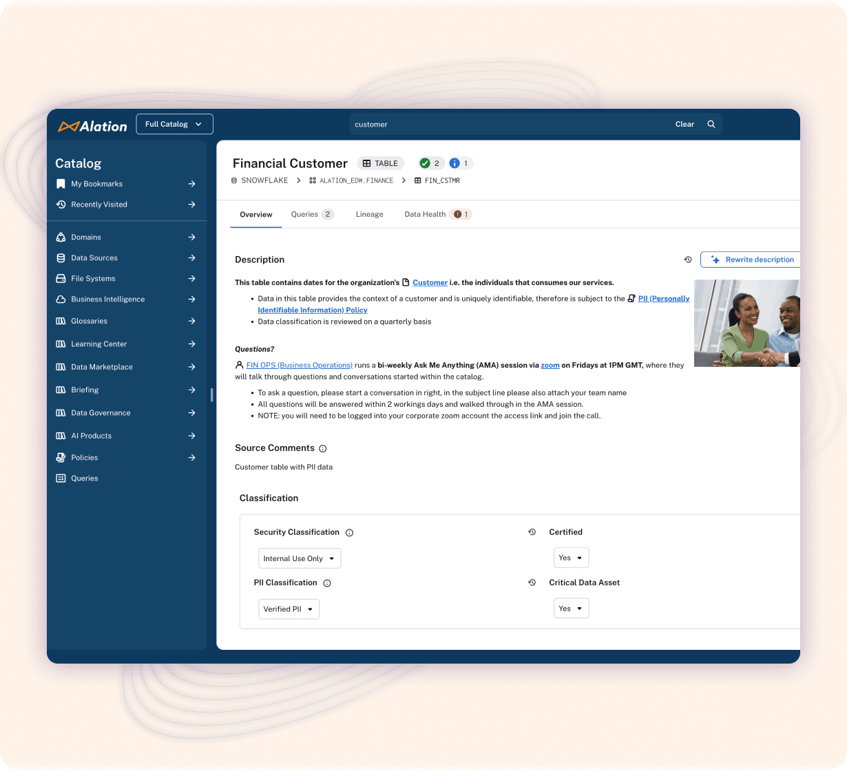 Product image of how the Alation Data Catalog empowers users to understand and use their data