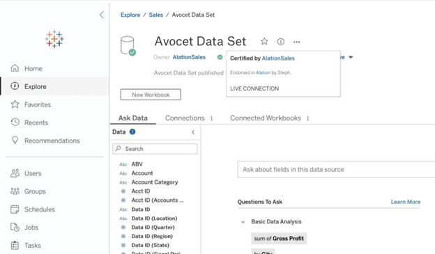 Avocet Data Set in Alation Data Catalog
