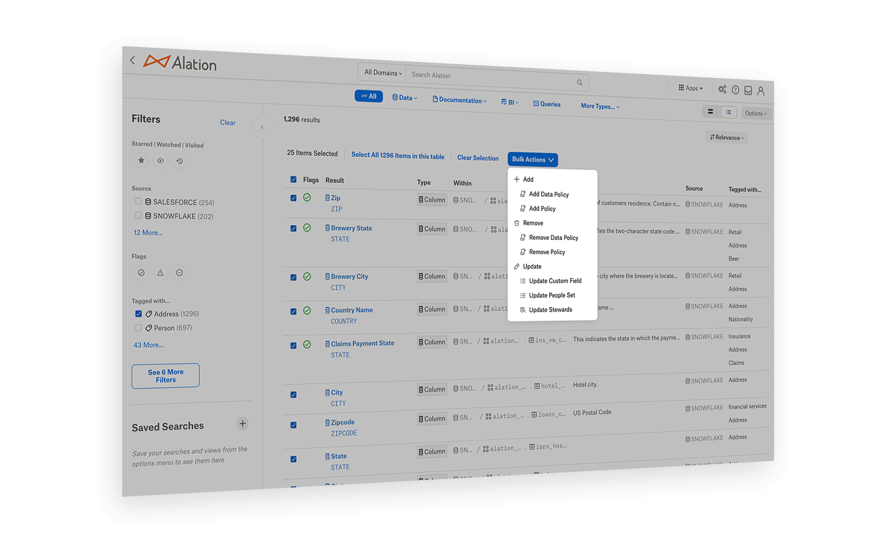 Screenshot of the Alation dashboard demonstrating stewardship curation