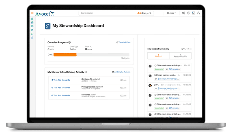 Alation data stewardship dashboard for governance progress tracking