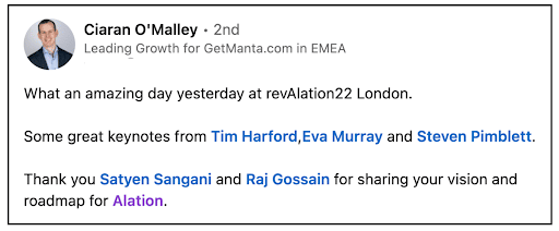 LinkedIn comment from Ciaran O'Malley, Leading Growth for GetManta.com in EMEA