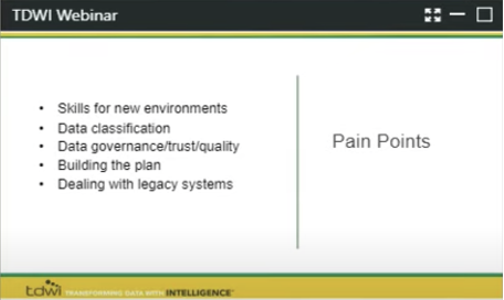 Slide of the pain points and top challenges of cloud migration